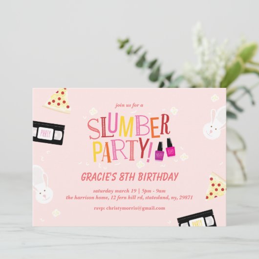 Retro Verjaardag Slumber Party Kaart (Staand voorkant)