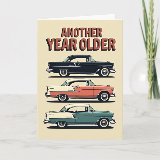 Retro Verjaardagsauto Gestapelde Kaart (Voorkant)