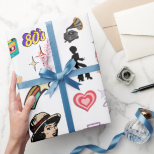 Retro verjaardagscadeau inpakpapier, familie, vrie cadeaupapier