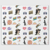 Retro verjaardagscadeau inpakpapier, familie, vrie cadeaupapier (Vlak)