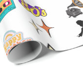 Retro verjaardagscadeau inpakpapier, familie, vrie cadeaupapier (Rol Hoek)