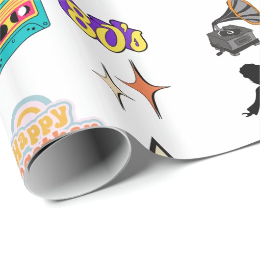 Retro verjaardagscadeau inpakpapier, familie, vrie cadeaupapier (Rol Hoek)