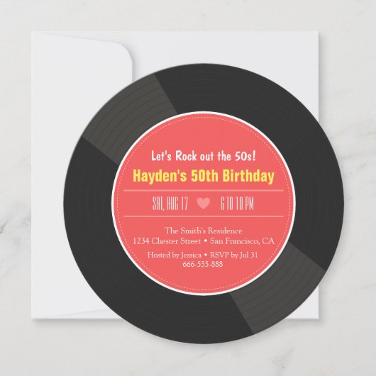Retro Verjaardagsfeest Uitnodigingen Vinylplaat (Voorkant)
