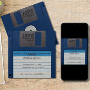 Retro verjaardagsfeestje, diskette kaart