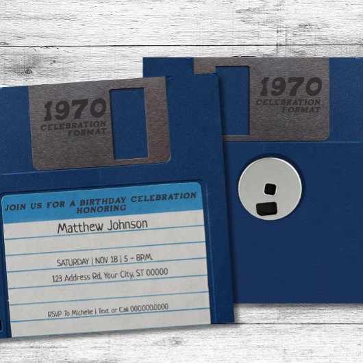 Retro verjaardagsfeestje, diskette kaart