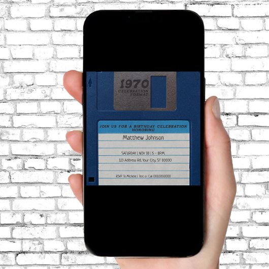 Retro verjaardagsfeestje, diskette kaart