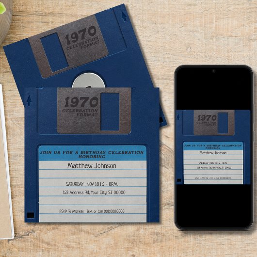 Retro verjaardagsfeestje, diskette kaart