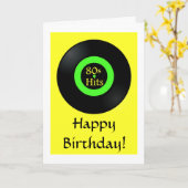 Retro verjaardagskaart Happy Birthday met record Kaart (Gele Bloem)