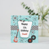 Retro verjaardagskaart in blauw en rood uit de jar kaart (Staand voorkant)