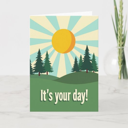 Retro verjaardagskaart met zon kaart (Voorkant)