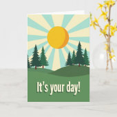 Retro verjaardagskaart met zon kaart (Gele Bloem)