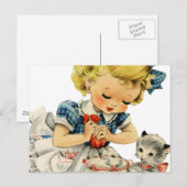 Retro Verjaardagsmeisje Cake Kat Kinderen Kunstwer Briefkaart (Voorkant / Achterkant)