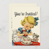 Retro Verjaardagsmeisje Cake Kat Kinderen Kunstwer Kaart (Voorkant / Achterkant)