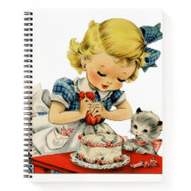 Retro verjaardagsmeisje cake kat kinderen kunstwer