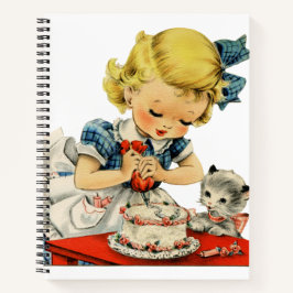 Retro verjaardagsmeisje cake kat kinderen kunstwer notitieboek