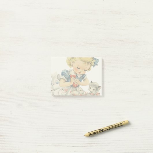 Retro Verjaardagsmeisje Cake Kat Kinderen Kunstwer Post-it® Notes (Op bureau)
