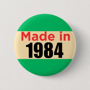 Retro verjaardagspeld 40e veertig jaar oud 1984 ronde button 5,7 cm
