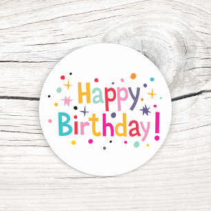 Retro Verjaardagsstickers met Confetti Ronde Sticker