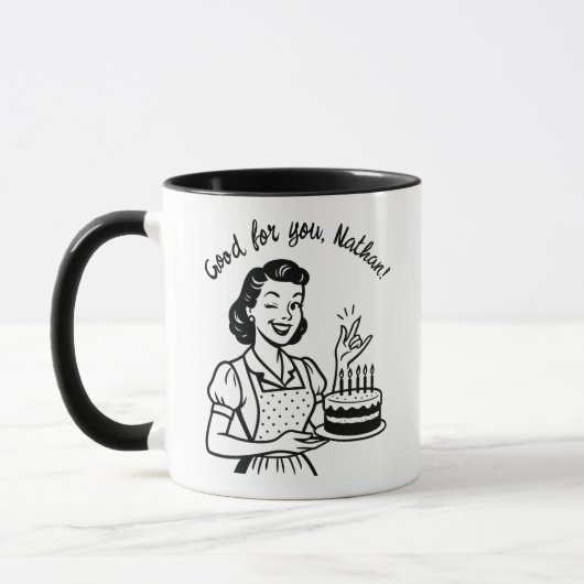 Retro verjaardagstaart gepersonaliseerde koffie mok (Links)