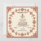 Retro verjaardagstaart Kaart –  bloemontwerp (Voorkant)