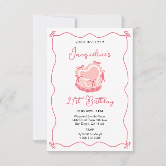 Retro verjaardagstaart uitnodiging (Voorkant)