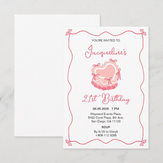 Retro verjaardagstaart uitnodiging (Voorkant / Achterkant)