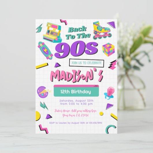 Retro verjaardagsuitnodiging, gedrukt of digitaal kaart (Staand voorkant)