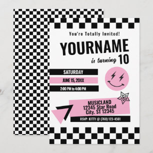 Retro verjaardagsuitnodiging (lichtroze) kaart