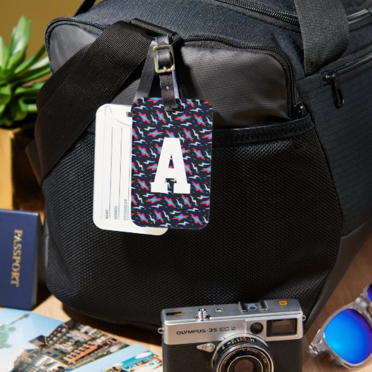 Retro Verlichtingsbliksem Monogram Bagagelabel (Voorkant & Achterkant)