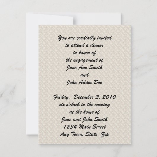 Retro Verloving Dinner Kaart (Achterkant)