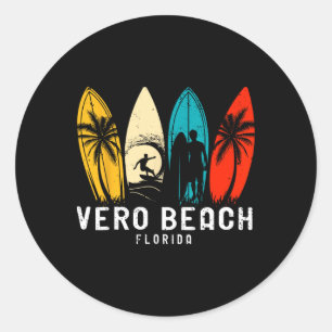 Retro Vero Beach Florida Surfboarder Design Heren Ronde Sticker
