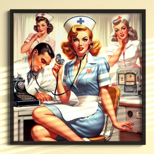 Retro verpleegkundige illustratie poster
