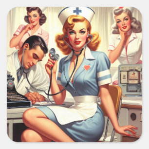 Retro verpleegkundige illustratie vierkante sticker