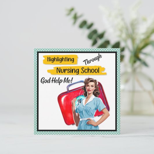Retro Verpleegkundige Pinup_ Verpleegkunde Notitie Feestdagenkaart (Staand voorkant)