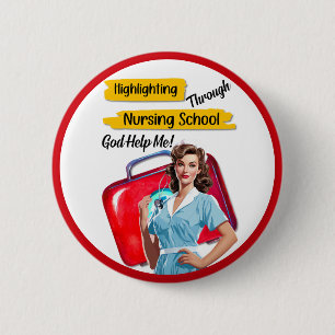 Retro Verpleegkundige Pinup_ Verpleegkunde Notitie Ronde Button 5,7 Cm