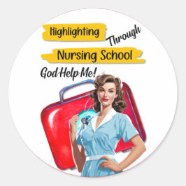 Retro Verpleegkundige Pinup_ Verpleegkunde Notitie Ronde Sticker