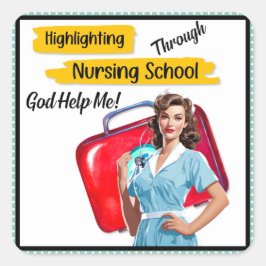 Retro Verpleegkundige Pinup_ Verpleegkunde Notitie Vierkante Sticker