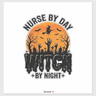 Retro Verpleegster Heks Halloween Ontwerp_1 Sticker