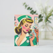 Retro verpleegster meisje illustratie briefkaart (Staand voorkant)