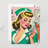 Retro verpleegster meisje illustratie briefkaart (Voorkant / Achterkant)
