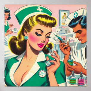 Retro verpleegster meisje illustratie poster