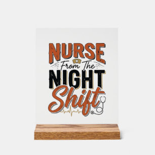 Retro verpleegster nachtdienst shirt ontwerp_1 acryl bord