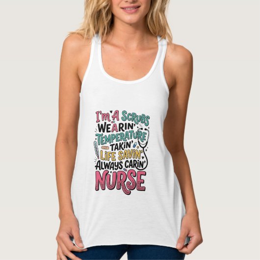 Retro verpleegster operatiekleding temperatuur lev tanktop (Voorkant)