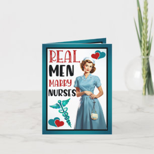 Retro Verpleegster Pinup_ Echte Mannen Trouwen Ver Bedankkaart