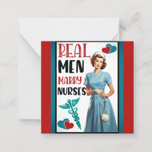 Retro Verpleegster Pinup_ Echte Mannen Trouwen Ver Notitiekaartje