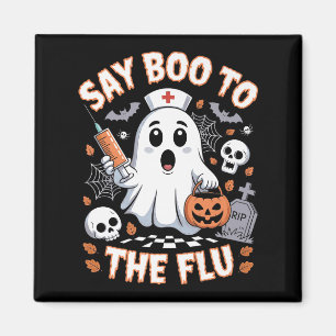 Retro verpleegster spook Halloween vaccin zeg Boe  Magneet