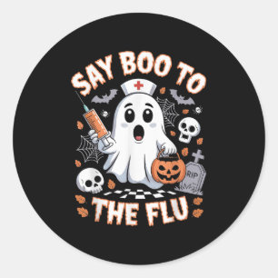 Retro verpleegster spook Halloween vaccin zeg Boe Ronde Sticker