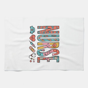 Retro-verpleegster-typografie Medisch icoon shirt Theedoek