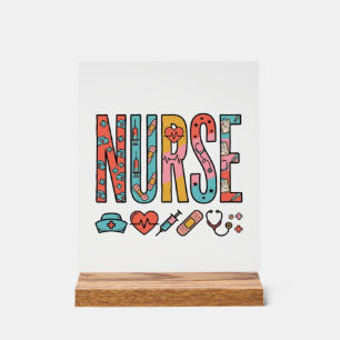 Retro-verpleegster-typografie Medisch icoon shirto Acryl Bord