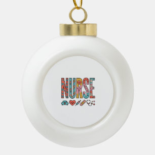Retro-verpleegster-typografie Medisch icoon shirto Keramische Bal Ornament